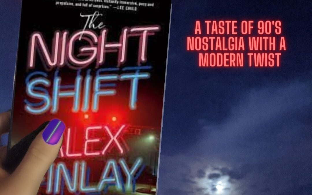 A person holding the book 'The Night Shift' by Alex Finlay up to the night sky